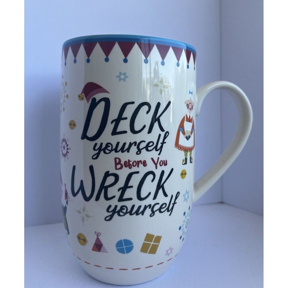 World Market Tall Mug “Deck Yourself Before You Wreck Yourself” Christmas 24 oz